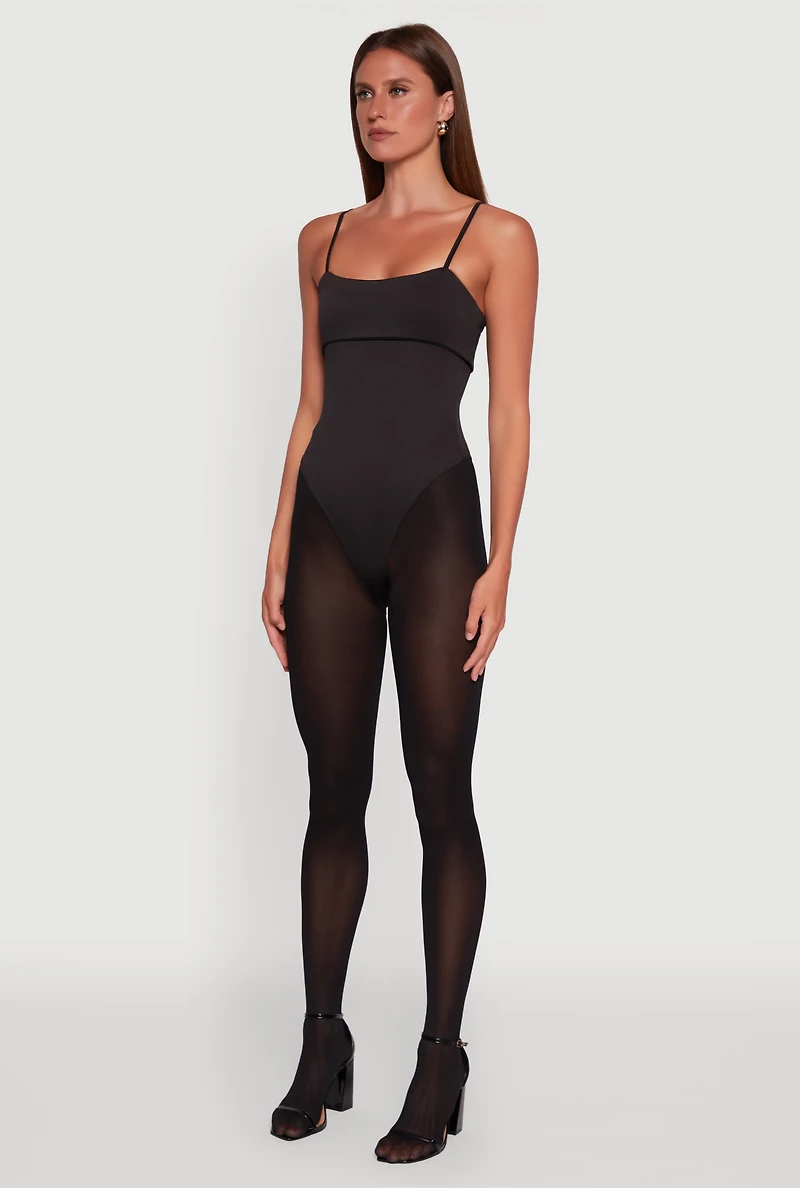 Womens Fold Over Spaghetti Strap Bodysuit, Black, Size S