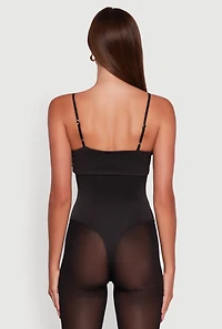 Womens Fold Over Spaghetti Strap Bodysuit, Black, Size S