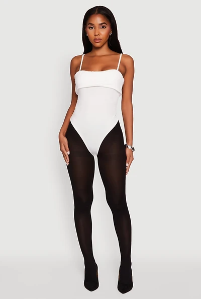 Womens Fold Over Spaghetti Strap Bodysuit, White, Size M