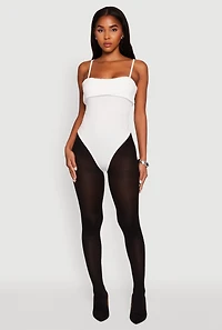 Womens Fold Over Spaghetti Strap Bodysuit, White, Size M