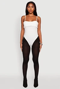 Womens Fold Over Spaghetti Strap Bodysuit, White, Size M