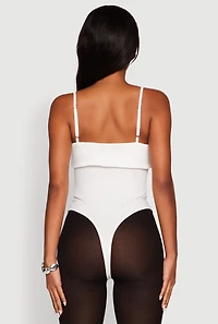 Womens Fold Over Spaghetti Strap Bodysuit, White, Size M