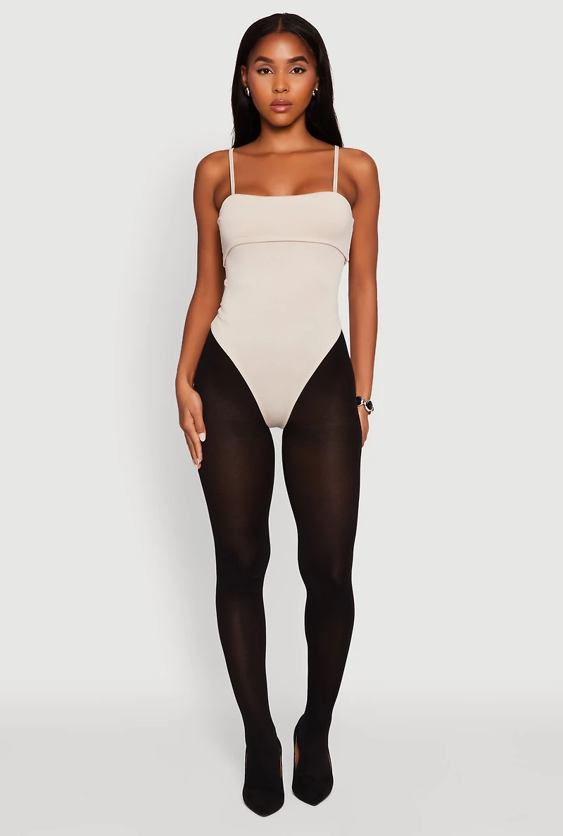 Womens Fold Over Spaghetti Strap Bodysuit,