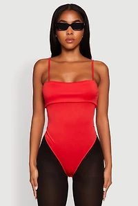 Womens Fold Over Spaghetti Strap Bodysuit, Red, Size S