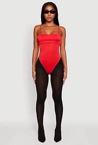Womens Fold Over Spaghetti Strap Bodysuit, Red, Size S