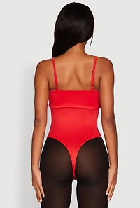 Womens Fold Over Spaghetti Strap Bodysuit, Red, Size S