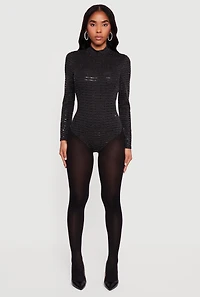 Foiled Lurex Long Sleeve Mock Neck Bodysuit