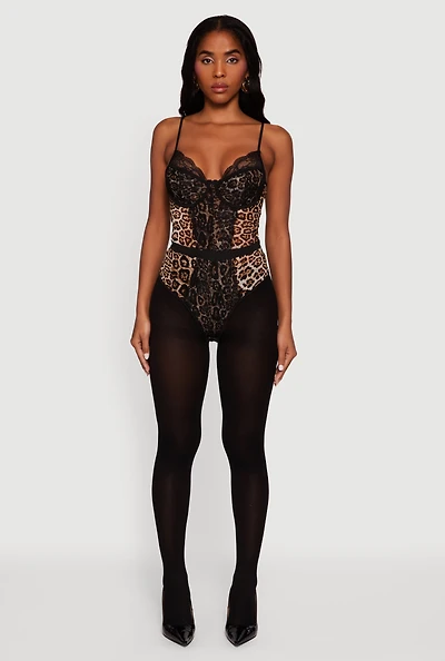 Animal Print Sleeveless Bustier Bodysuit