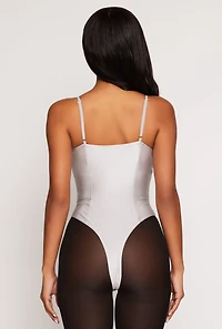 Womens Ruched Padded Bustier Bodysuit, Grey, Size M