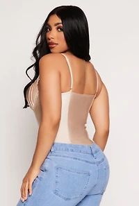 Womens Ruched Padded Bustier Bodysuit, Beige, Size M