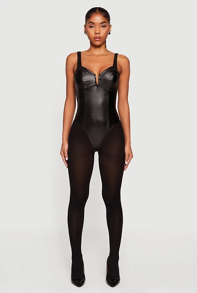 Leather Look Sleeveless Bustier Bodysuit