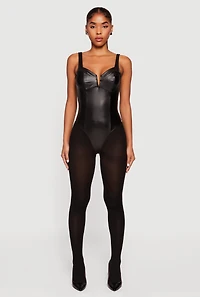 Leather Look Sleeveless Bustier Bodysuit