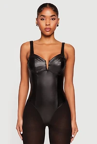 Leather Look Sleeveless Bustier Bodysuit