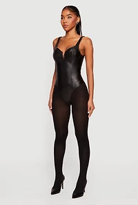 Leather Look Sleeveless Bustier Bodysuit