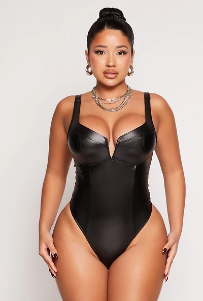 Iris Leather Look Bustier Bodysuit