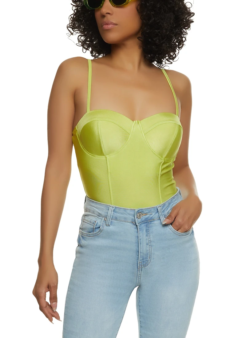 Womens Bustier Corset Bodysuit, Green, Size S