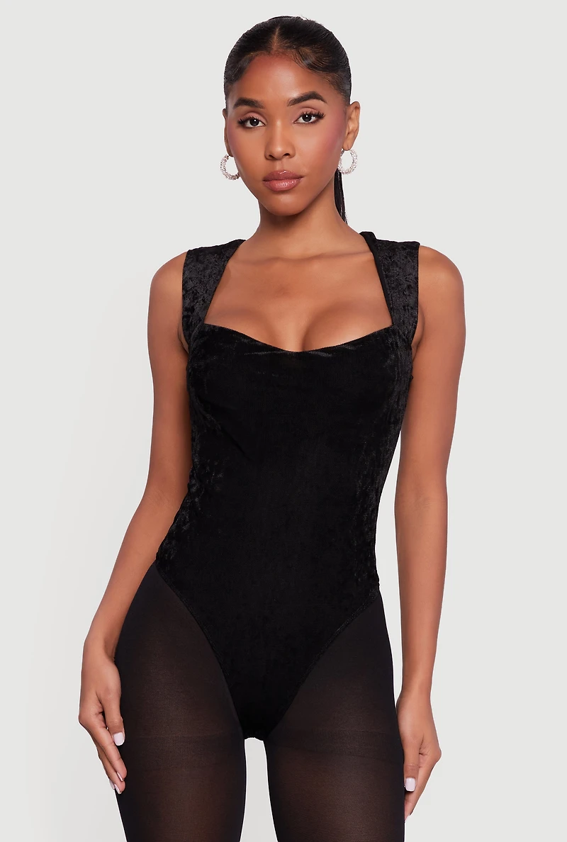 Velvet Sweetheart Neckline Keyhole Back Bodysuit