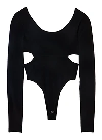 Womens Solid Cut Out Detail Long Sleeve Bodysuit,
