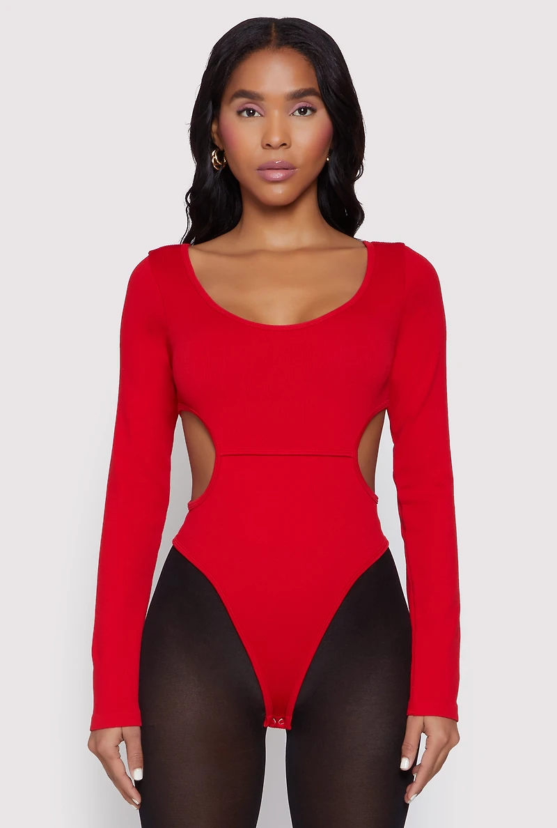 Solid Cut Out Detail Long Sleeve Bodysuit