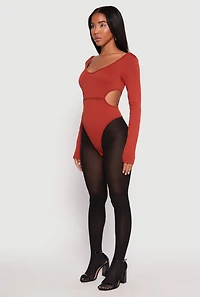 Womens Solid Cut Out Detail Long Sleeve Bodysuit,