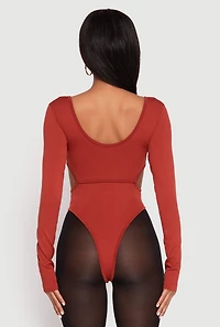 Womens Solid Cut Out Detail Long Sleeve Bodysuit, M