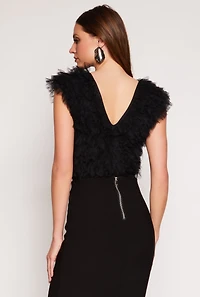 Womens Ruffled Tulle Bodysuit,