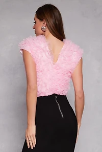 Womens Ruffled Tulle Bodysuit, Pink, Size M