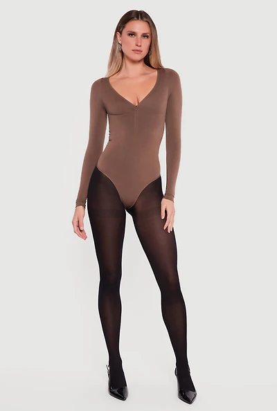 Long Sleeve V-Neck Half Zip Bodysuit