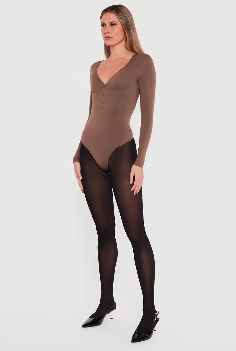 Long Sleeve V-Neck Half Zip Bodysuit