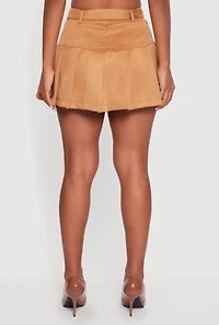 Womens Faux Suede Pleated Cargo Skirt with Western Buckle Belt, Brown,
