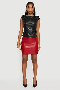 Womens Faux Leather Mini Pencil Skirt, Red, Size M