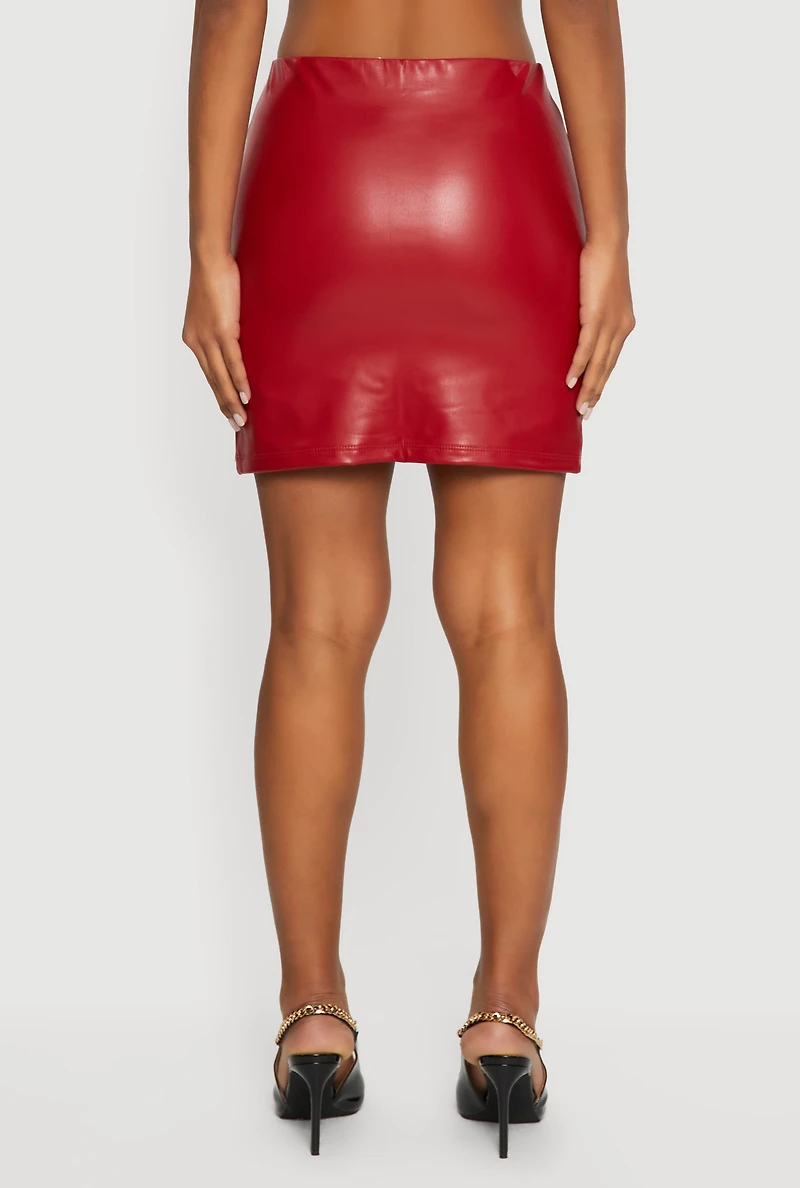 Womens Faux Leather Mini Pencil Skirt, Red, Size M