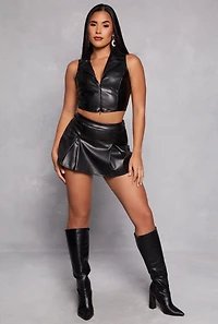 Haute Monde Faux Leather Pleated Skort