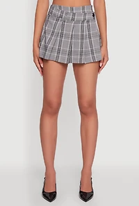 Womens Haute Monde Plaid Pleated Faux Wrap Asymmetrical Skort, Grey, Size M