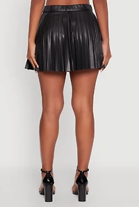 Womens Faux Leather Mini Pleated Skirt, Black,