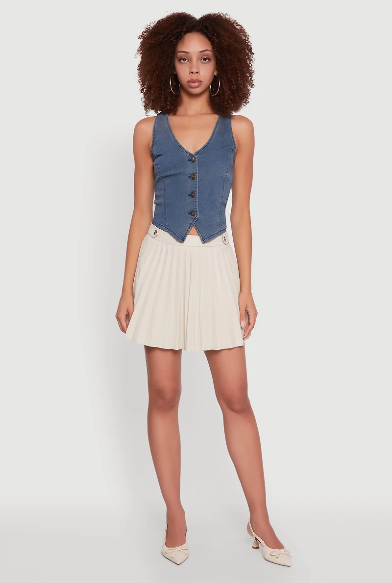 Faux Leather Mini Pleated Skirt