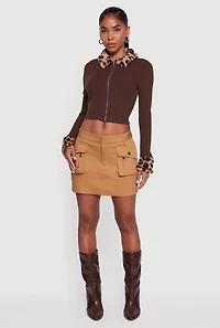 Mid Rise Solid Twill Cargo Mini Skirt
