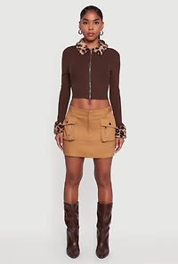 Mid Rise Solid Twill Cargo Mini Skirt
