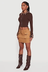 Mid Rise Solid Twill Cargo Mini Skirt