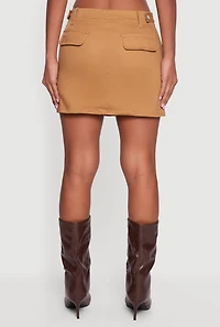 Mid Rise Solid Twill Cargo Mini Skirt