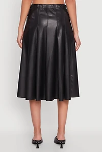 Womens Faux Leather Buckle Detail Midi Pleated Skirt, Black, Size L
