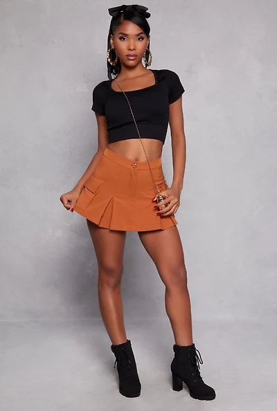 Womens Haute Monde Cargo Pleated Skirt, Brown,