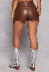 Faux Leather High Waisted Cargo Skort