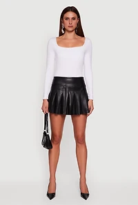 Faux Leather Pleated Mini Skirt