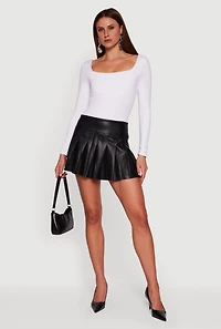 Faux Leather Pleated Mini Skirt
