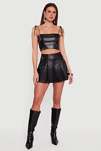 Faux Leather High Waisted Pleated Skort