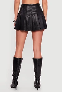 Faux Leather High Waisted Pleated Skort