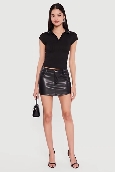 Mid Rise Faux Leather Mini Skirt