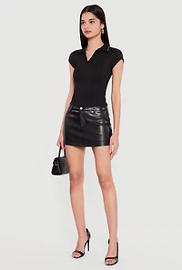 Mid Rise Faux Leather Mini Skirt