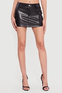 Mid Rise Faux Leather Mini Skirt